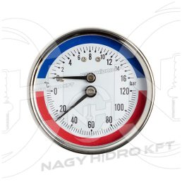 0-16 BAR 0-120Cˇ, TERMOMANOMETRU AXIAL 63mm FILET 1/4" - MANH-63H-016-0120